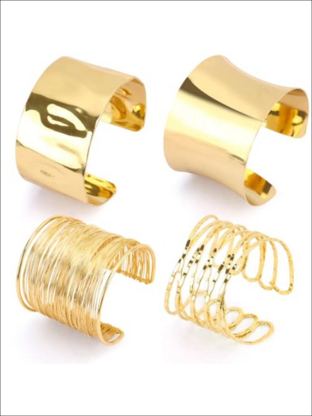 Chunky Gold Cuff Bracelet Set - 4pc Adjustable Bangles for Women